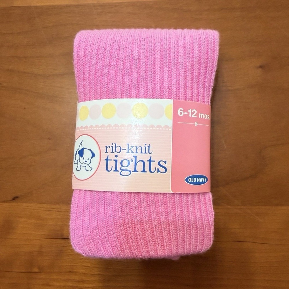 Old Navy Pink Ribbed Rib-Knit Tights 6-12M Cotton Blend Knee High 1 Pair